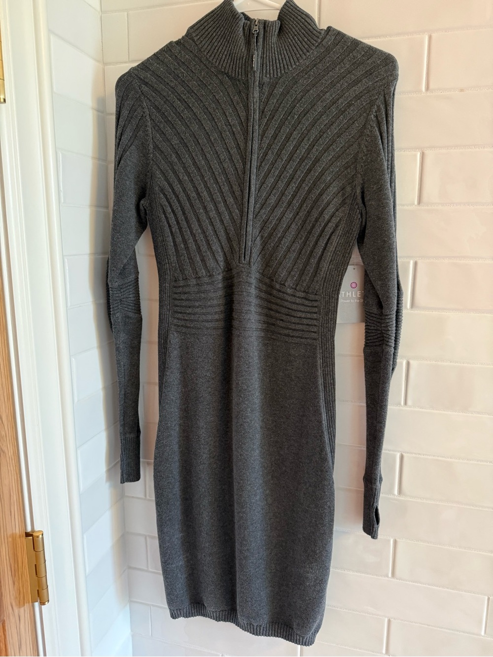 Athleta Charcoal Gray Ribbed Half-Zip Sweater Dress